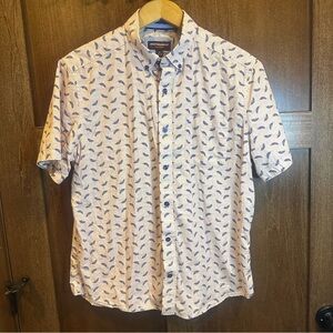 Johnston & Murphy White and Blue Leaf Print Shirt